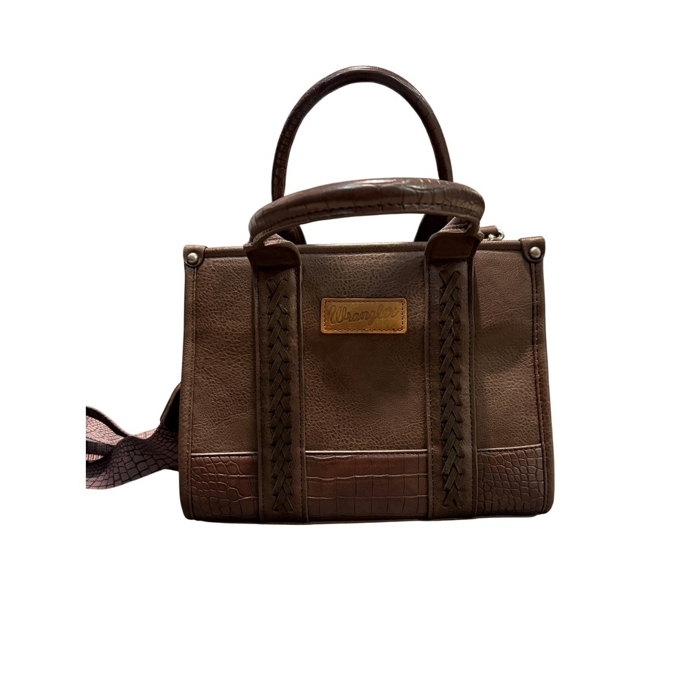 Wrangler Brown Faux Leather Western Satchel Crossbody Bag Whipstitch Detail
